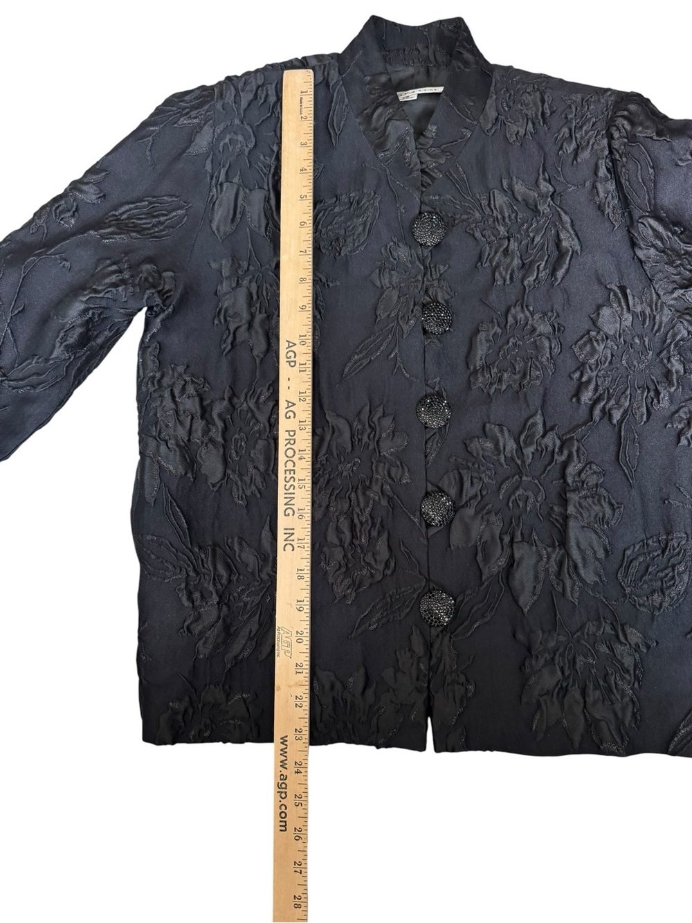 Caroline Rose Black Textured Floral Jacquard Jacket Blazer XS Evening Cocktail - Picture 4 of 9